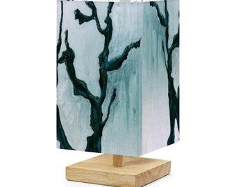 Original Art Silver Noir Print Linen Remote Control Accent Square Table Lamp Home Decor Desk Lamp Nightstand