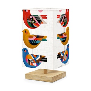 Bird Square Table Lamp Abstract Modern Art Bird Theme Desk Lampshade Living Room Guest Room Decor Small Remote Control Light Table Lamp