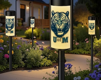 College Sports Fan Gift University of Memphis Tigers NCAA Outdoor Solar Lights Custom Cordless Garden Stake Lamps Set of Four U of M