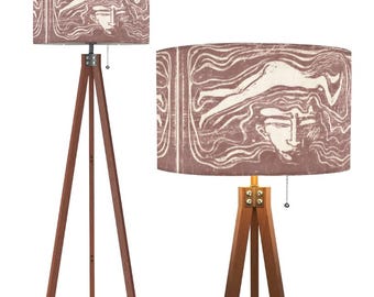 Edvard Munch In the Man's Brain Linen Drum Floor Light Tripod Floor Lamp (Made in USA) Remote Control Tall Light Living Room Decor