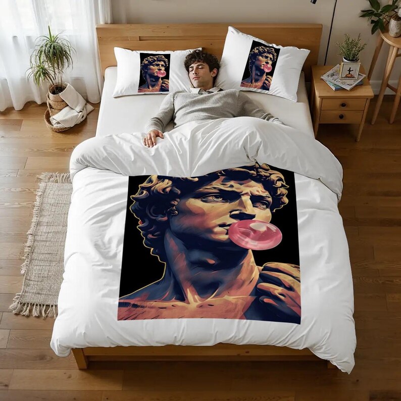 Juego de funda nórdica completa Michelangelo Bubble Gum: Ropa de cama pop art para adolescentes imagen 4