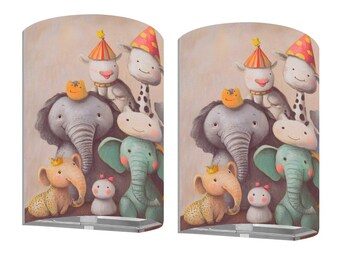 Nursery Wireless Wall Sconces Circus Animals Set Cordless Remote Control Circus Animal Theme Baby's Room Nursery Light Fixtures Lamp Set