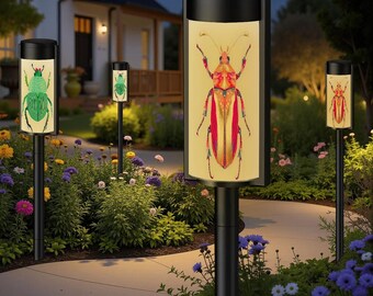 Colorful Insect Cute Beetle Colorful Bug Design Cordless Outdoor Solar Light Set of Four Garden Stake Lamps