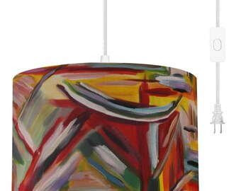 Plug-In Multi-color Hanging Light Original Art Abstract Colorful Corded Hang-From Ceiling Hook Remote Control Drum Chandelier