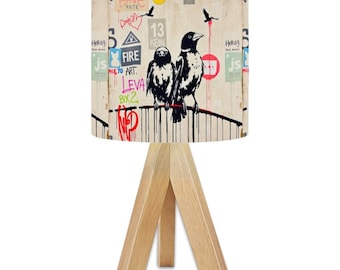 Bird Art Table Lamp: Graffiti Style Desk Light with Remote