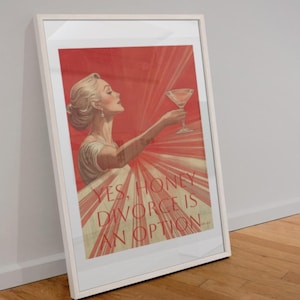 Poster da parete vintage a tema divorzio con liquori di Hollywood, decorazione per ufficio rossa, stampa vintage divertente, arte retrò, idea regalo per ufficio in casa, regalo per divorzio