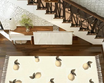 Lemon Print Rug with Tassels: Sunny Kitchen, Hallway Runner