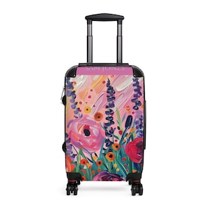 Floral Travel Suitcase Artful Luggage Custom Stylish Carry-On for Vacation Gift for Travelers Personalized Luggage Set