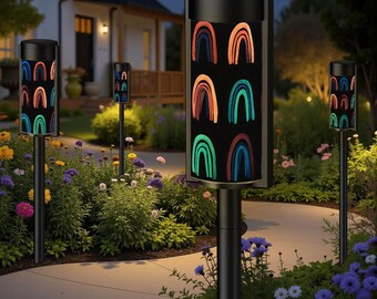 Noir Black Rainbow Cordless Outdoor Solar Lights Garden Stake Lamp Set Balcony Porch Decor