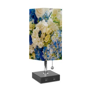 Floral Table Lamp with USB Port: Hydrangea Bouquet Theme