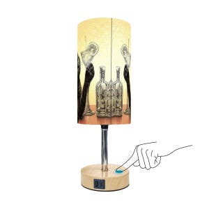 Black Cat Art Decor Lamp Touch Bedside Table Light with USB Charging Port Cocktail Theme Lamp Living Room Office Desk Lamp Bar Nightlight