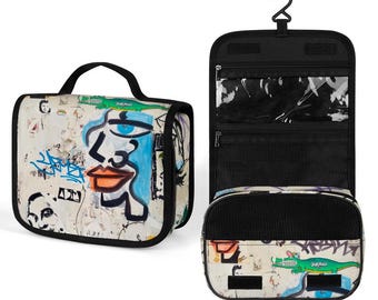 Urban Art Graffiti Style Hanging Bathroom Travel Toiletry Bag Dopp Kit Zippered Cosmetics Case Gym Shower Bath Essentials Case