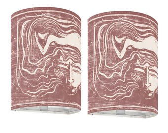 Edvard Munch - In the Man's Brain - Mauve Pink Toned Wireless Wall Sconces Set of Two Cordless Remote Control Light Home Decor Lighting