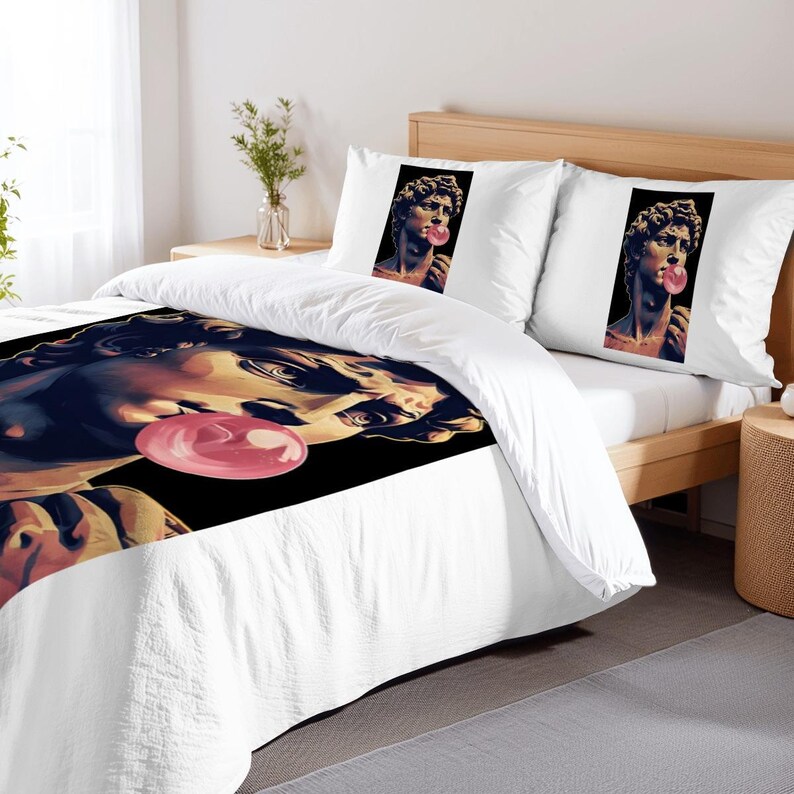 Juego de funda nórdica completa Michelangelo Bubble Gum: Ropa de cama pop art para adolescentes imagen 3
