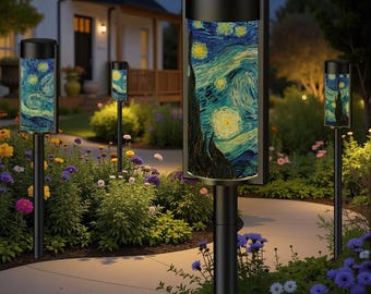 Van Gogh Starry Night Cordless Exterior Outdoor Solar Lights Set of Four Garden Stake Lamps Outdoor Decor Balcony Porch Lighting