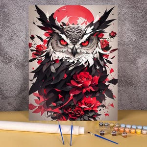 Pintar por números, Coruja, Pássaro, Pintura acrílica de outono, Decoração exclusiva para casa, Kit de pintura faça você mesmo, Colorir por números, Arte de parede vermelha, Presente personalizado