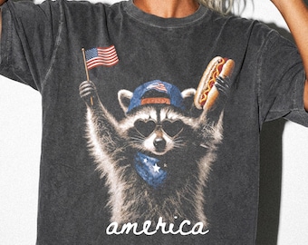 Comfort Colors® Feral & Free Racoon Shirt, 4th of July Shirt, USA Independence Day Shirt, Funny Raccoon Tee, Patriotic Shirt, July 4th Gift