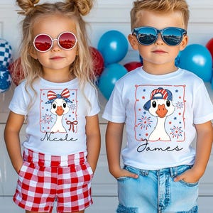 Custom Kids 4th of July Shirt, Custom Goose Shirt with Name, Personalized July 4th Shirt, American Family Tee, Independence Day Shirt, gift