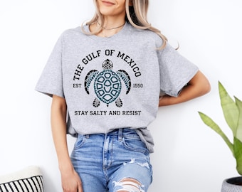 Gulf of Mexico 1550 Stay Salty and Resist Shirt, Women V-neck Gulf Coast Shirt, Mexico Beach Shirt, women's shirt, gift shirt, resist shirt