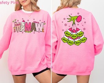 Sudadera personalizada del Grinch, sudadera navideña para mamá, camiseta Grinch de dos caras, camiseta navideña de abuela, camiseta de mamá Grinch, sudadera con nombre para niños, regalo de Navidad