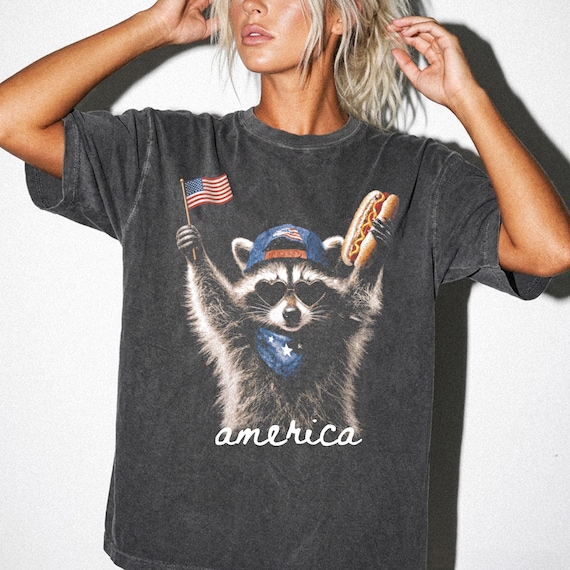 Comfort Colors® Feral & Free Racoon Shirt, 4th of July Shirt, USA Independence Day Shirt, Funny Raccoon Tee, Patriotic Shirt, July 4th Gift