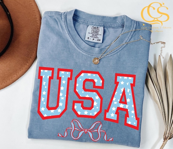 Comfort Colors® USA Coquette Bow Shirt, Womens 4th of July Shirt, Women USA Shirt, 4th of July Women Usa Shirt,Cute women shirt,Gift for her