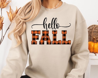 Sudadera "Hola Otoño", camisetas bonitas de otoño para mujer, suéter "Hola Otoño", jersey de cuello redondo, otoño, camisetas de otoño para mujer, sudadera bonita de otoño