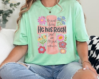 he is risen cross floral shirt, He Is Risen,Easter Shirt,Christian Easter Shirt,Religious Easter Shirt,Christian Shirt for Easter,Easter tee