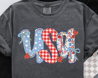 Comfort Colors® Floral USA Shirt, American Girl Shirt, USA Shirt, Girly 4th of July Shirt, Patriotic Women Shirt, Flower USA Shirt, Women