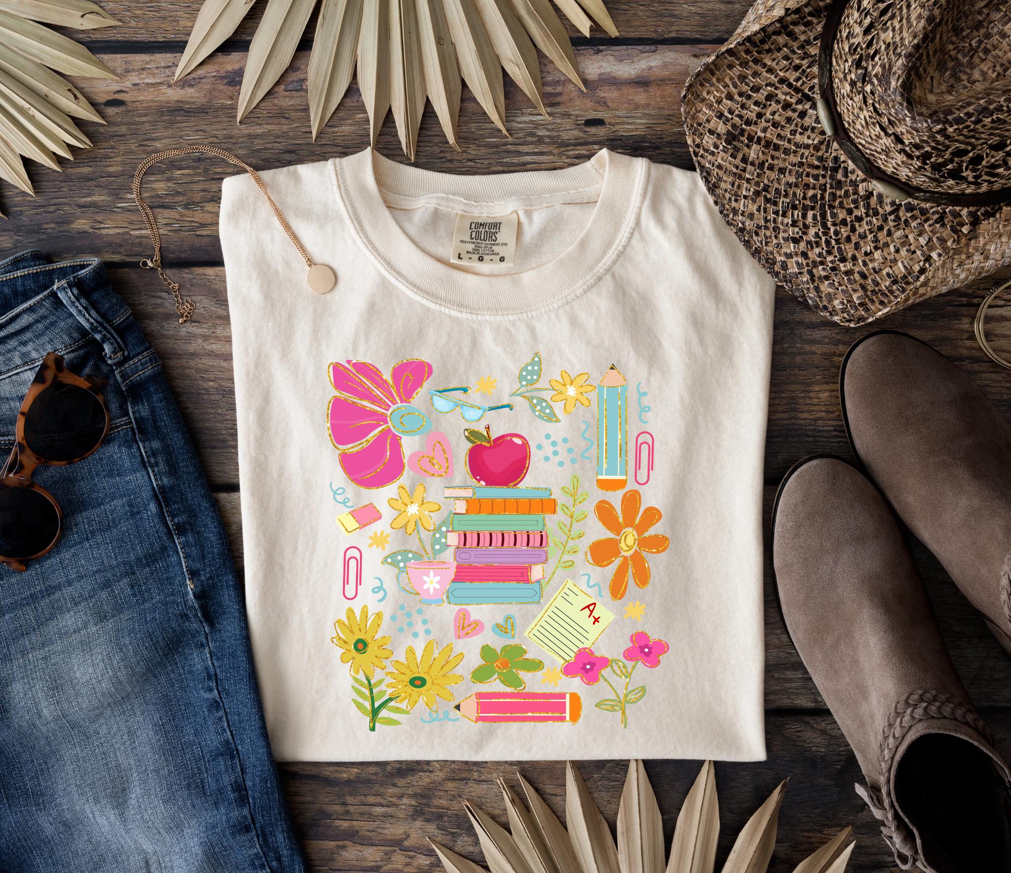 Comfort Colors® Cute Teacher Shirt, Books shirt, Back to School, Bookish Shirt, Book Lover Teacher, Elementary Teacher, Botanical shirt