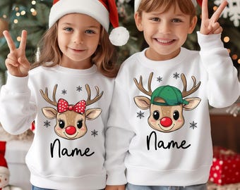 Personalisiertes Name Rentier Kinder Sweatshirt, benutzerdefinierte Name Jugend T-Shirt, benutzerdefinierte Weihnachten Shirt, Weihnachten Rentier Shirt, Weihnachten Kleinkind