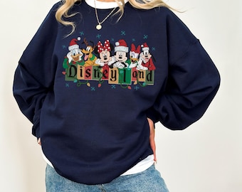 Sudadera navideña de Mickey y sus amigos, sudadera con capucha de Disneyland, sudadera navideña vintage de Disneyland, sudadera navideña familiar a juego, sudadera para niños