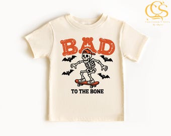 Bad To The Bone Halloween Shirt - Skateboard Toddler Tee - Skeleton Halloween Kids Shirt, Halloween Kids shirts, Skeleton shirt, gift shirt