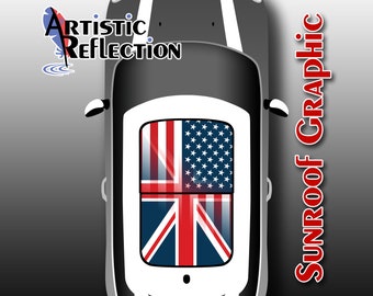 Combined US Flag and Union Jack - Nonwaving - Sunroof Graphic for MINI Cooper