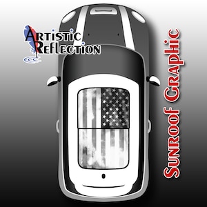 Distressed Black and White US Flag - Nonwaving - Sunroof Graphic for MINI Cooper