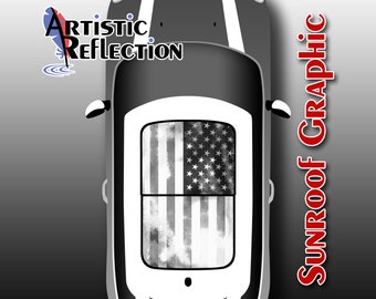 Distressed Black and White US Flag - Nonwaving - Sunroof Graphic for MINI Cooper