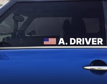 Custom Driver Name with Flag - Set of 2 Decals
