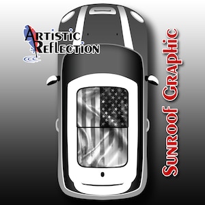 Distressed Black and White US Flag - Waving - Sunroof Graphic for MINI Cooper