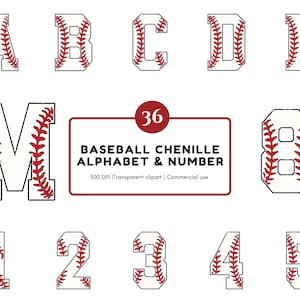 36 Clipart dell'alfabeto da baseball png, Clipart dell'alfabeto in ciniglia da baseball png, Clipart del motivo a punto baseball, Clipart di lettere e numeri da baseball