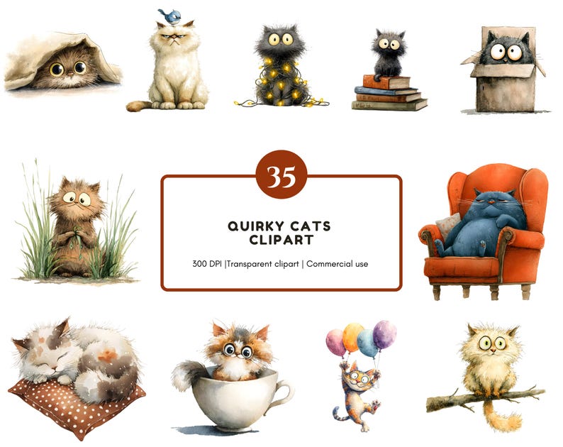 Quirky cats clipart set featuring cute and funny cat illustrations in high-quality PNG files.
Cute quirky cat clipart bundle with playful cartoon cats, expressions, and accessories for crafting projects.
Whimsical cat illustrations set with unique feline characters for scrapbooking and digital design.
Cartoon quirky cats clipart pack featuring fun cat poses and colorful designs for DIY crafts.
Quirky cat PNG clipart collection with adorable and humorous cat illustrations for printables.