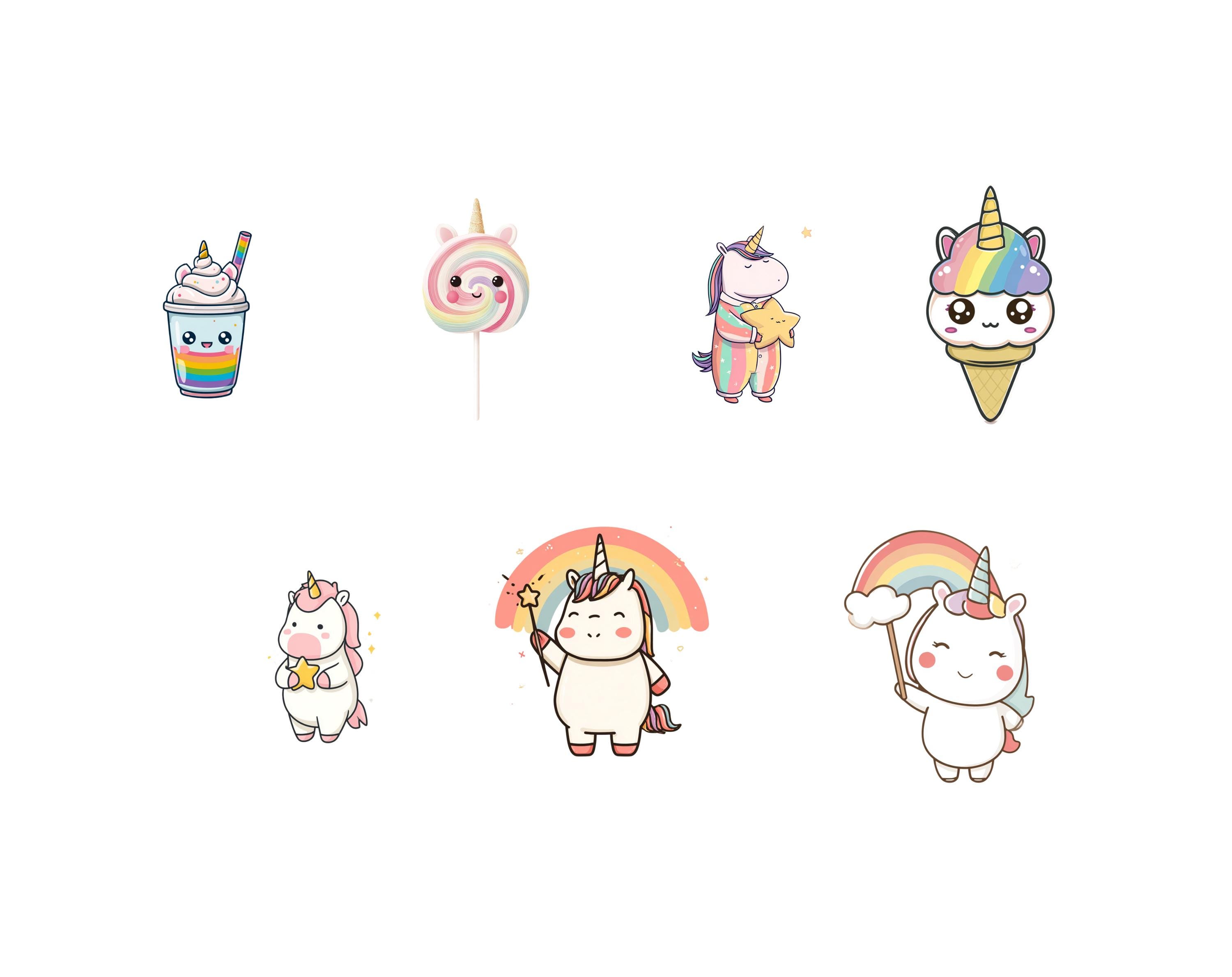 Kawaii Unicorn Clipart Bundle Png, Cute Unicorn Clipart, Little Pastel ...