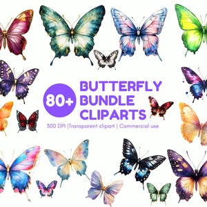 Aquarell Schmetterlinge Clipart Bundle, Schmetterling Clipart Bundle png, Neon Schmetterling Clipart, Regenbogen Schmetterling png, Lila Schmetterling Clipart