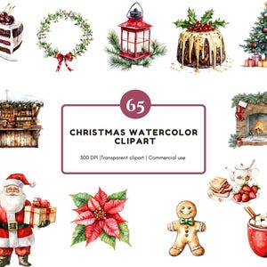 Paquete de imágenes prediseñadas navideñas en acuarela (PNG), imágenes prediseñadas de elementos navideños, imágenes prediseñadas de Navidad, imágenes prediseñadas de Xmax, imágenes prediseñadas de muñeco de nieve, imágenes prediseñadas de Papá Noel navideño
