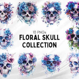 Floral Schädel Clipart Bundle, Floral Schädel png, Schädel Clipart, Floral Schädel Clipart, Schädel png, digitaler Download
