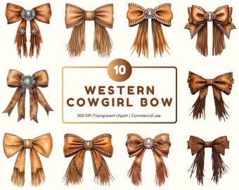Cowgirl Bow Clipart Bundle png, Western Cowgirl Bow Clipart, Howdy Brown Bow Clipart, Coquette Bow png, Watercolor Bow Clipart