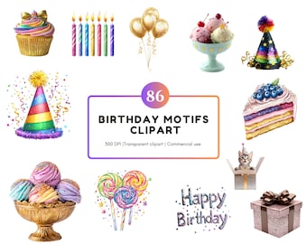 Aquarelle anniversaire Clipart Bundle png, anniversaire Motifs Clipart png Bundle, clipart graphique anniversaire, clipart décoration fête d'anniversaire
