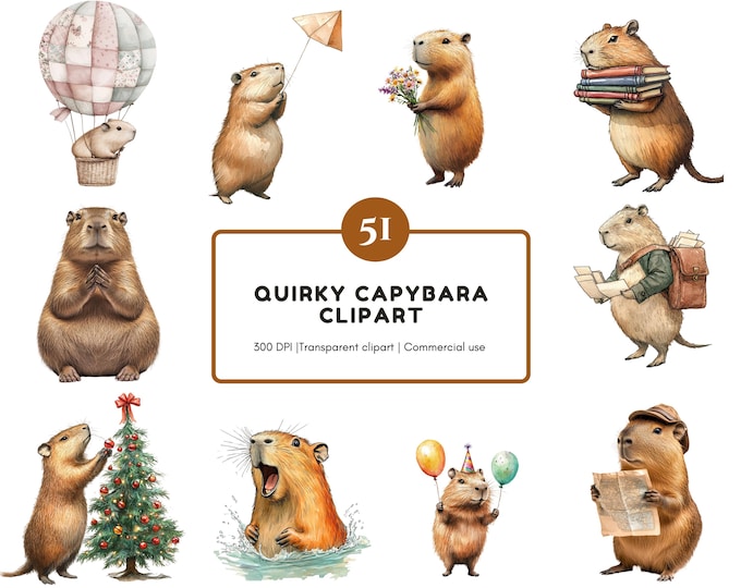 40 Whimsical Capybara Clipart Bundle: PNG Images for Scrapbooking ...