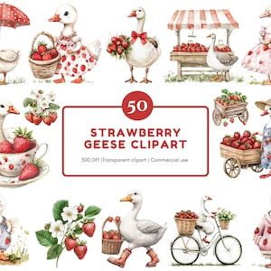 Erdbeer Gänse Clipart Png Bündel, süße Gans Clipart, süße Gänse Clipart png, süße Erdbeer Gans Clipart, Erdbeeren Clipart