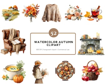 Clipart de outono, Pacote de clipart de outono em aquarela, Clipart de outono, Clipart de garota de outono, Outono png, Clipart de outono aconchegante, Clipart de folhas de outono