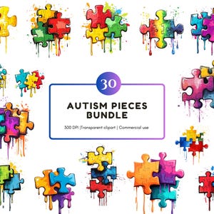 Watercolor Autism Piece Bundle Clipart, Autism Piece Clipart, Autism Awareness Puzzle png, Autism Puzzle png, Autism Awareness png Clipart